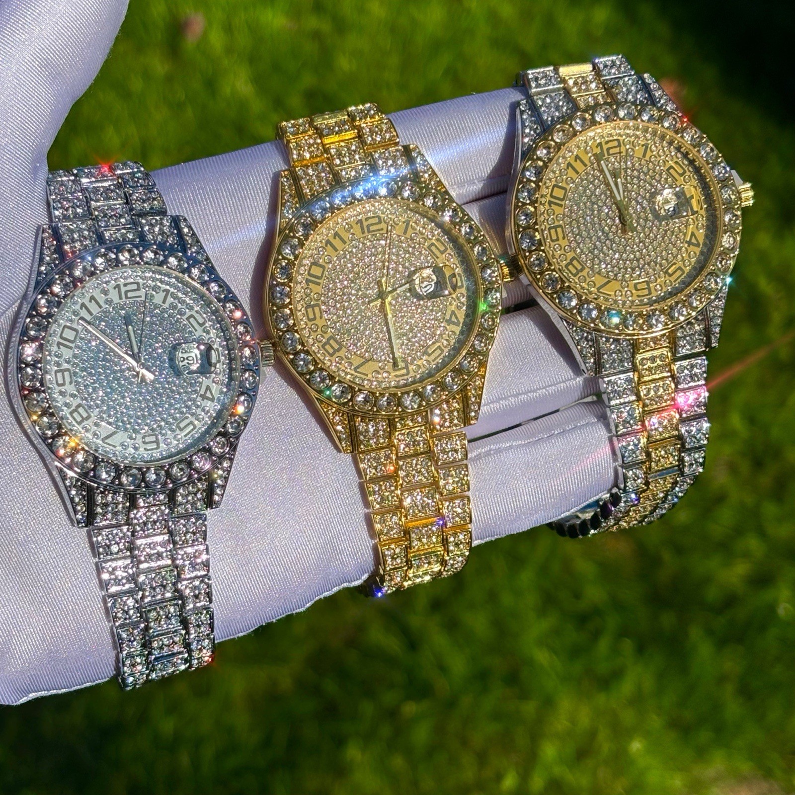 VVS Round Dial Iced Out Diamond Watch Hip Hop Watch Two-Tone Gold Silver Color
