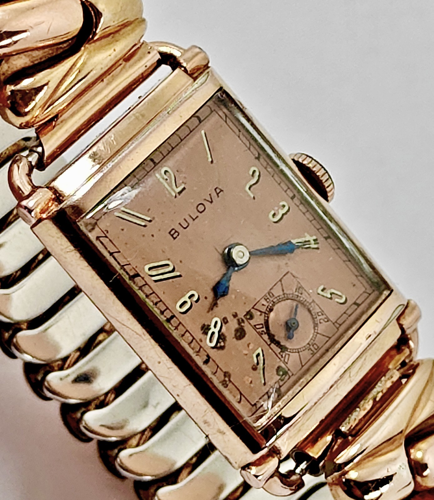 Vintage 1940 Bulova President “E” Explosion Dial 21J 14K Rose Gold Filled Watch