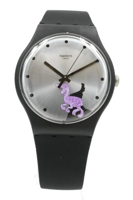 New Swatch Originals Gent PINKOSAURE Matte Black Silicone Watch 43mm SUOB139 $85