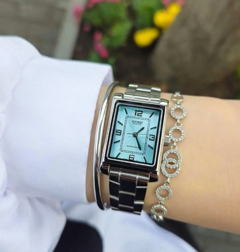 Casio LTP-1234DD-2A Women’s Tonneau Square Aqua Blue Dial Steel Watch New