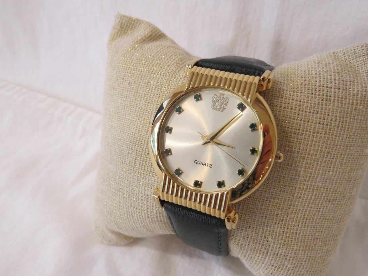 Women’s Paolo Gucci Gold Tone Watch PG755YG Green Markers & Leather Band