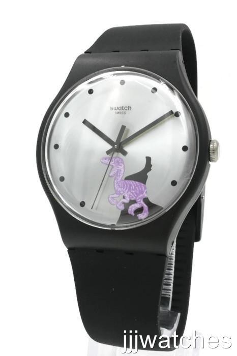 New Swatch Originals Gent PINKOSAURE Matte Black Silicone Watch 43mm SUOB139 $85