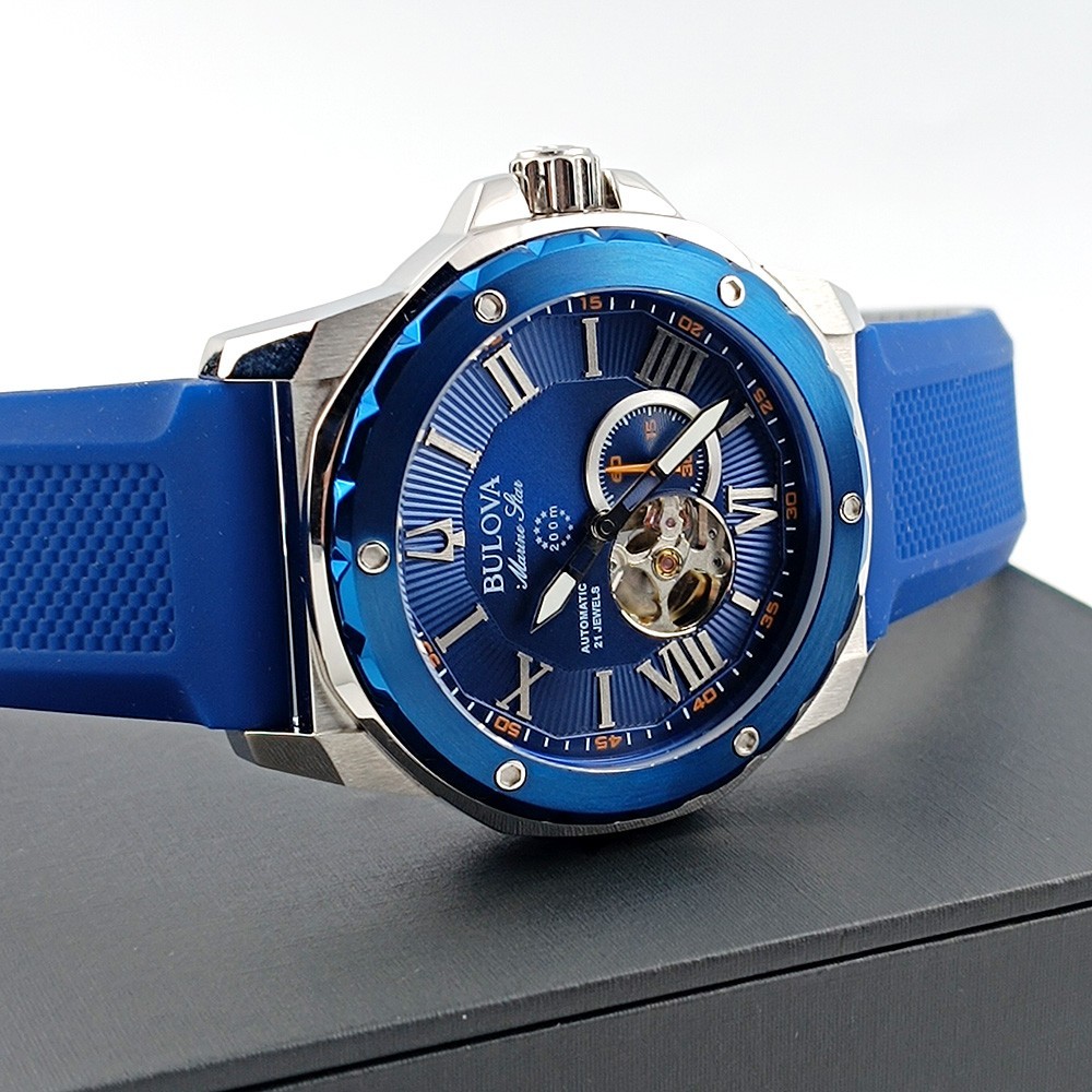 Bulova Marine Star 98A303 Blue Dial Rubber Strap Automatic Men’s Watch 44 mm