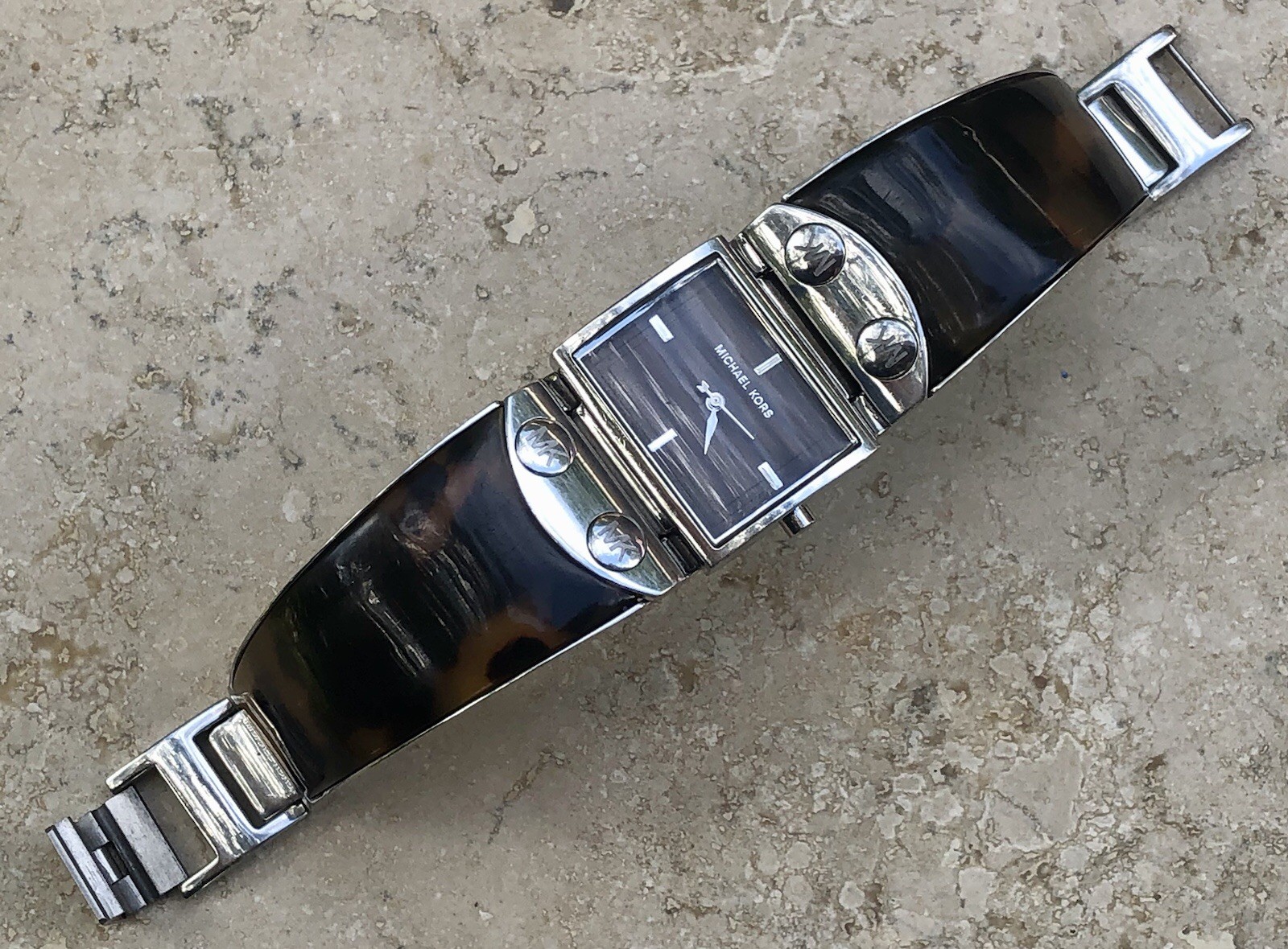🍂✨🤎RETIRED Michael Kors Tortoise Shell STATEMENT Bracelet CUFF DESIGNER Watch
