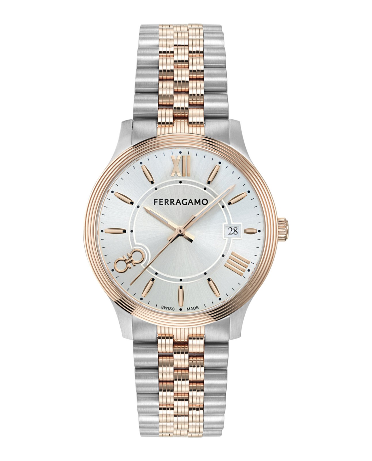 Ferragamo Mens Two Tone 40mm Bracelet Fashion Watch