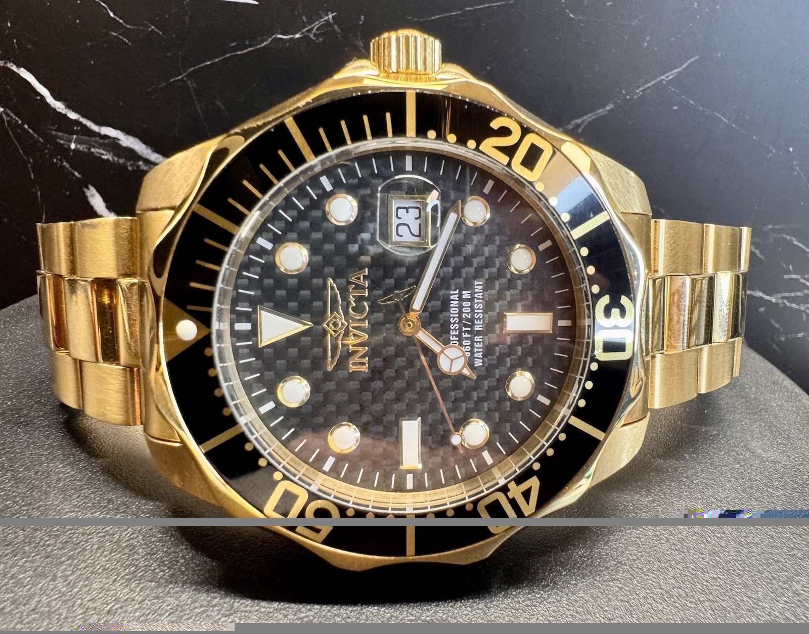 Invicta Pro Diver (14356) Gold Tone 47mm Quartz • Carbon Fiber Dial Men’s Watch