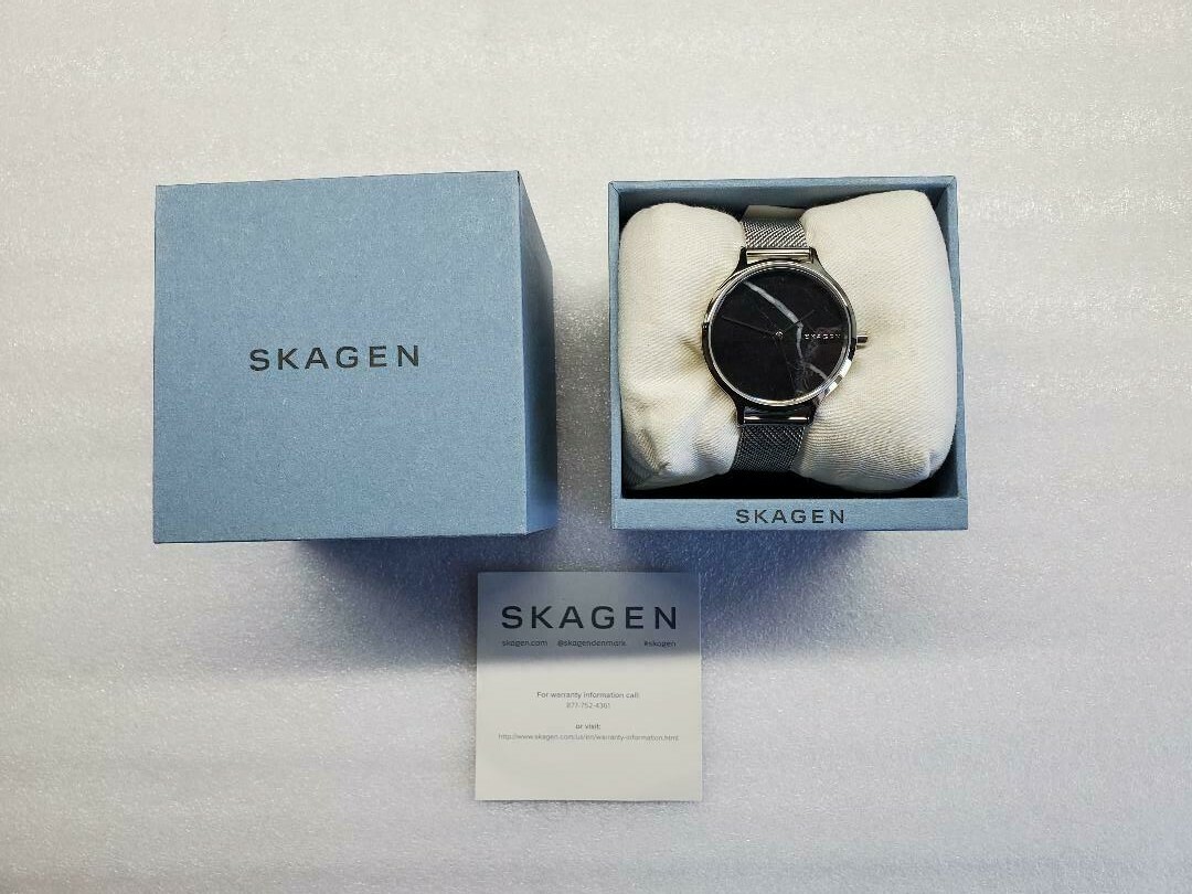 SKAGEN ANITA BLACK MARBLE DIAL MESH STAINLESS STEEL LADIES WATCH SKW2673 NEW