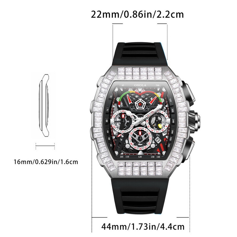 ONOLA Tonneau Hollow Pavé CZ Multifunction Week/Month Automatic Mechanical Watch