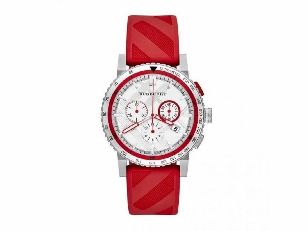 Burberry Men’s Watch Sport City Series Chronograph Silver Dial Red Band