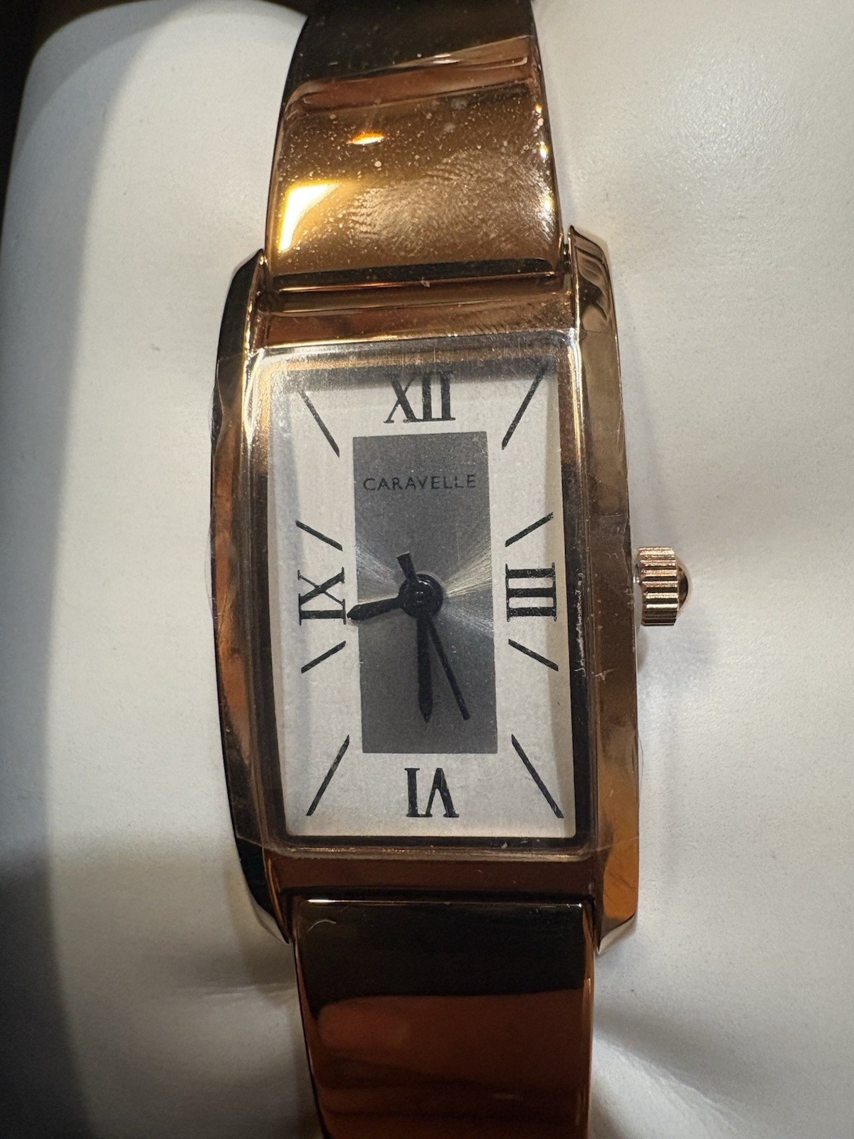 Caravelle Women’s Quartz Analog Rectangular Rose Gold Tone Bracelet Watch w/ Box