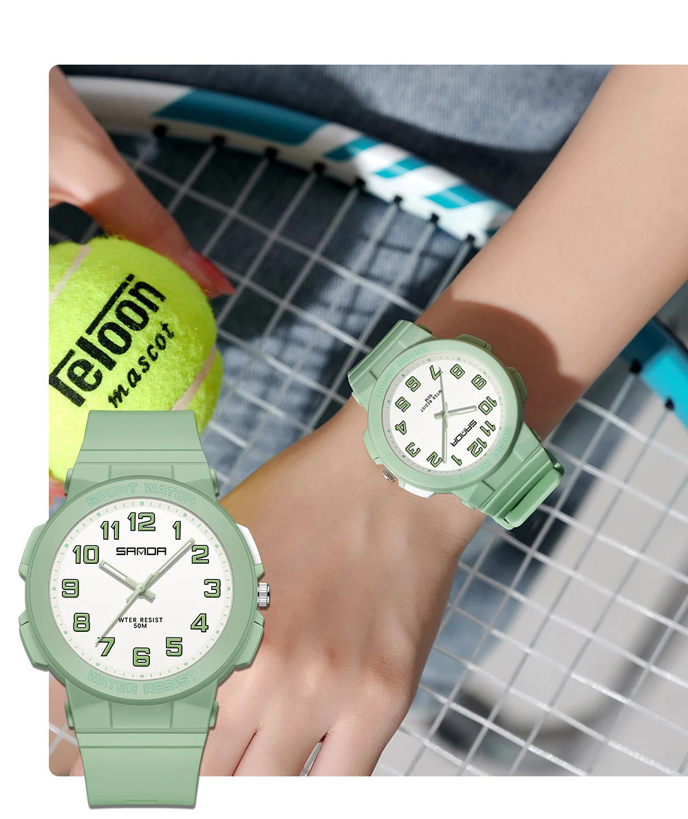 Sanda 6123 Trendy Design Soft Student Watch TPU Strap 50M Depth Waterproof