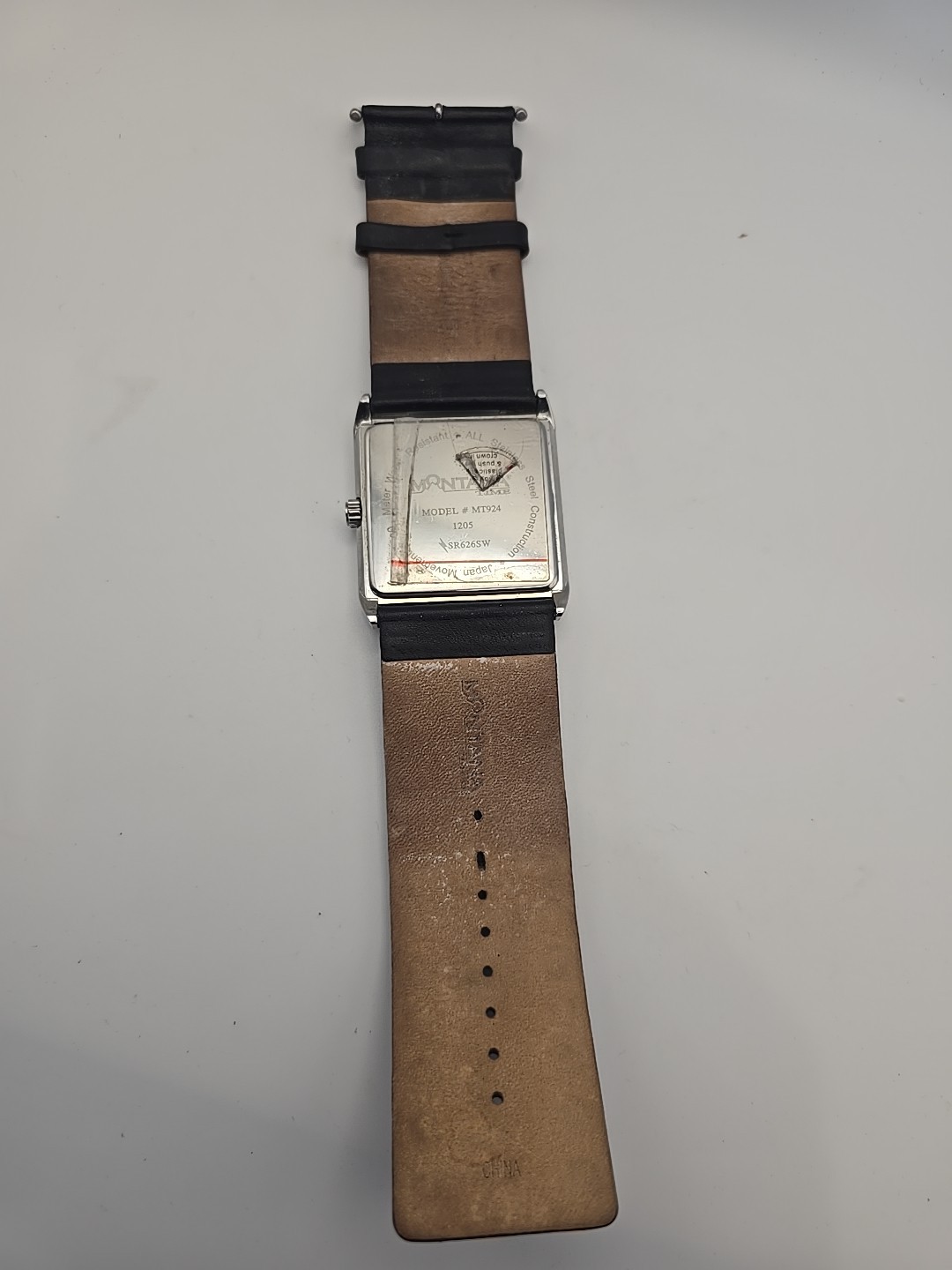 Montana Silversmiths black leather stud square face barbed wire wrist watch