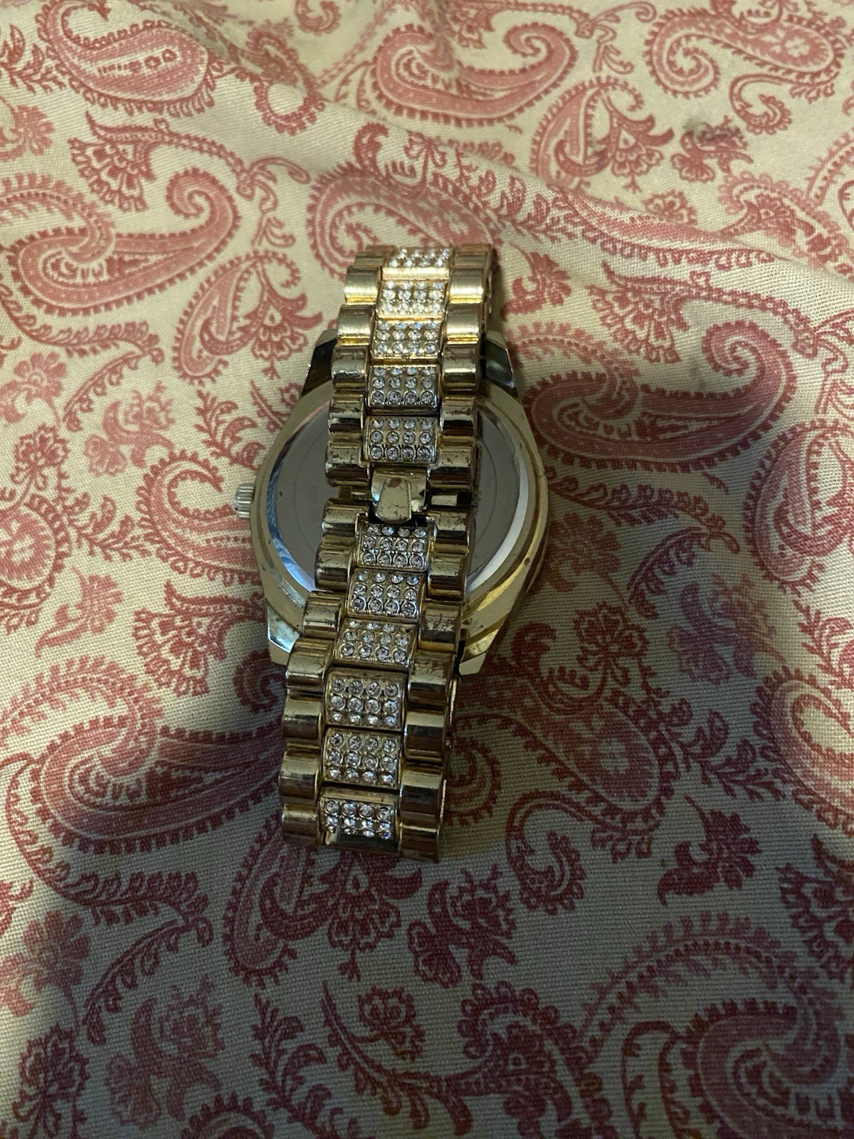 Techno Pave Men’s Quartz Watch Black Dial Diamond Bezel Gold Bracelet 38mm