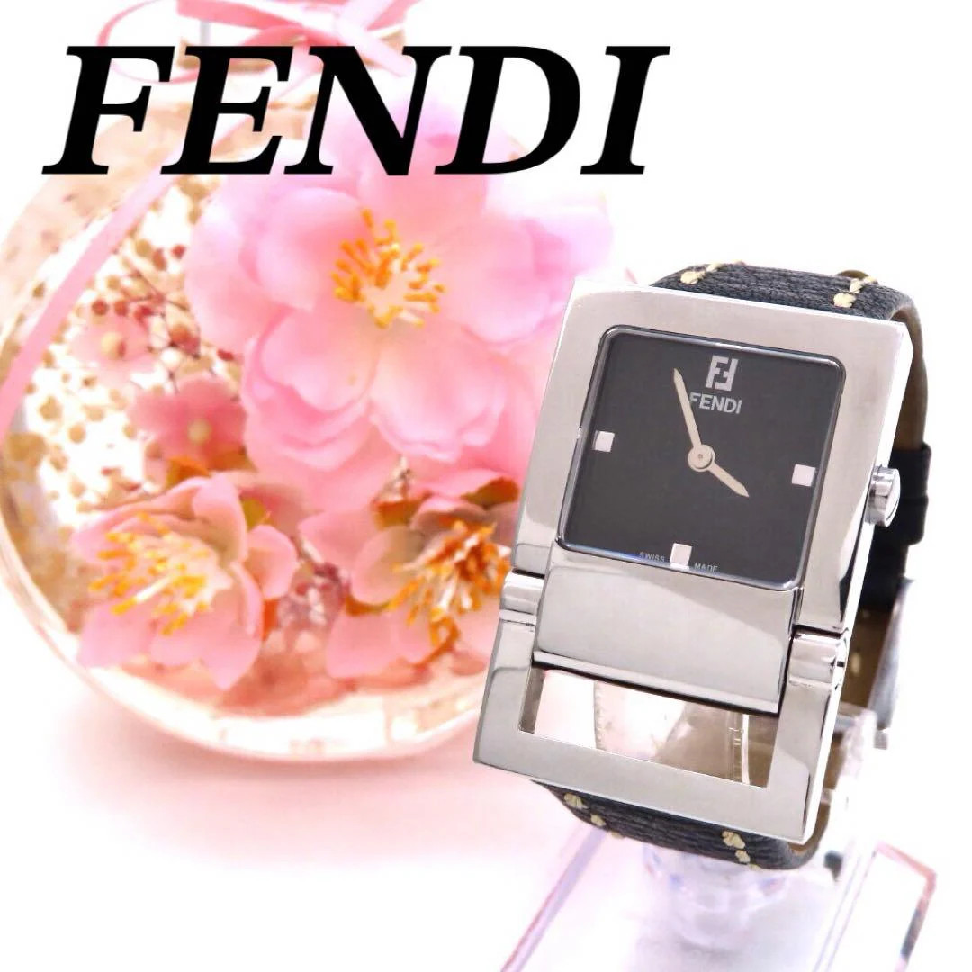 FENDI 5200G Mens Black Dial Quartz Stainless Steel Watch 40x27mm