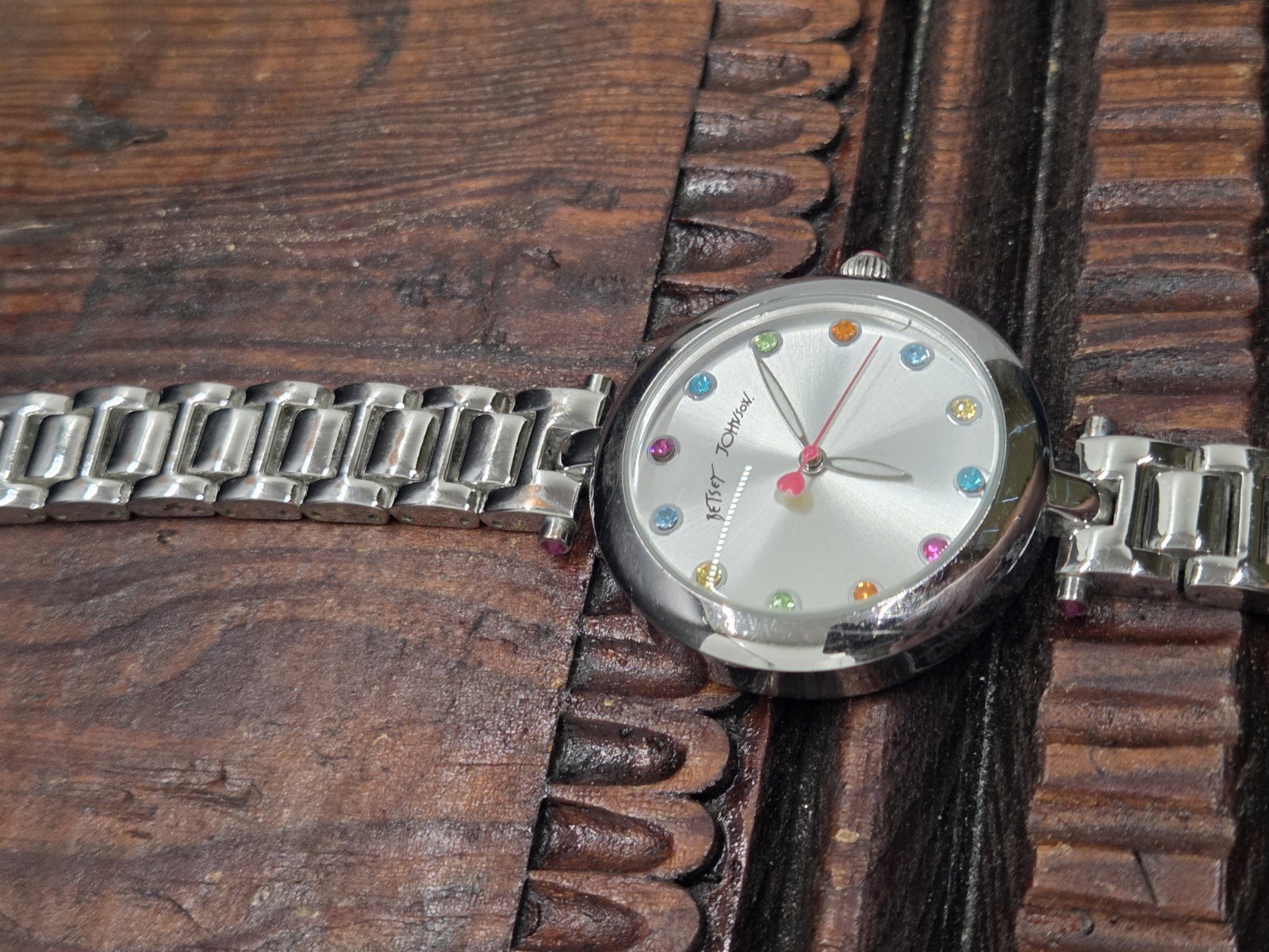 DESIGNER BETSEY JOHNSON BJ00285-01 Wristwatch WATCH Silver Tone Colorful Details