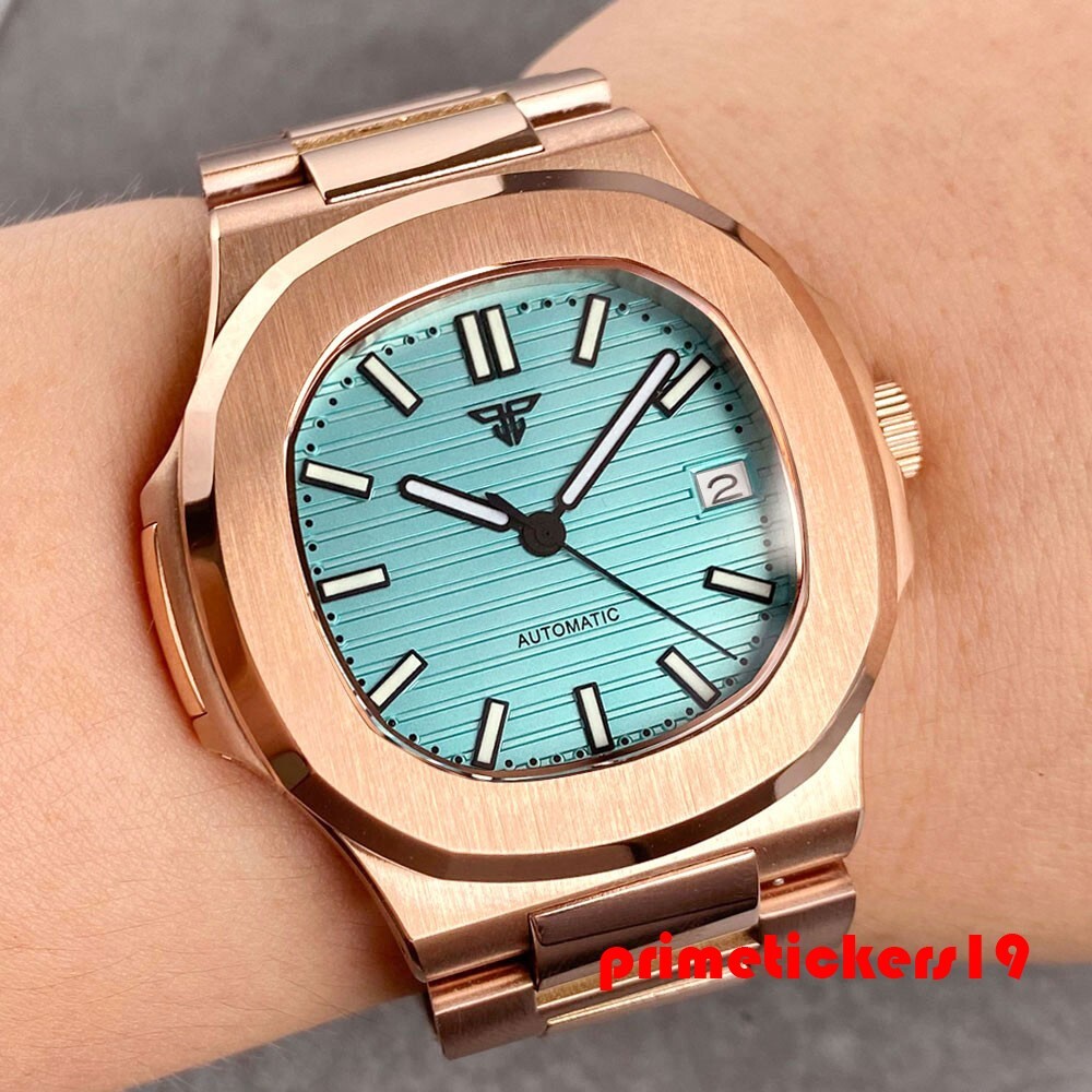 Tandorio Automatic NH35 Sapphire 40mm Rose Gold Square Watch for Men Date Lume
