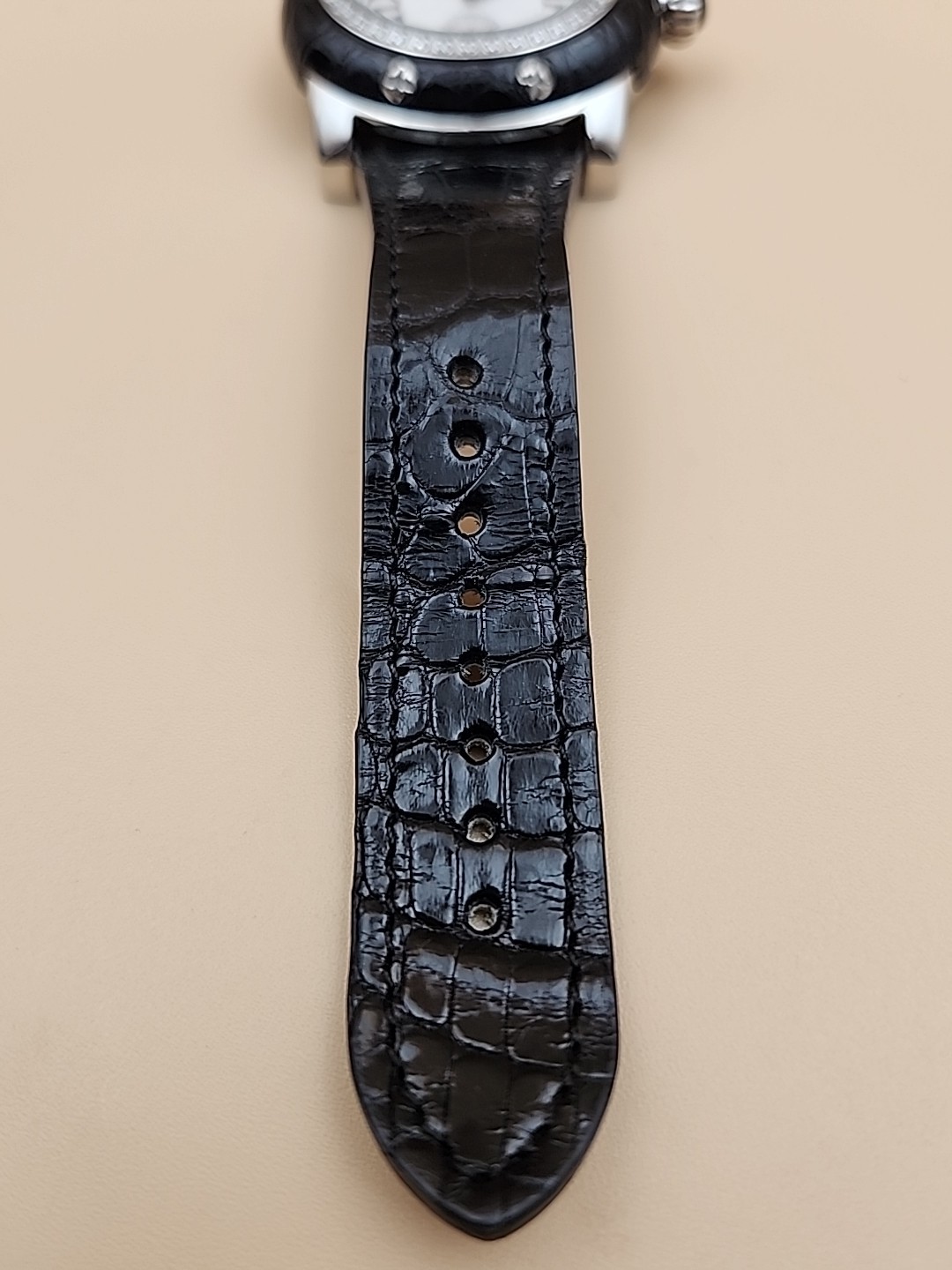 GLAM ROCK Black Alligator Leather/Diamond Bezel/Miami #GR10021 NEW BATTERY