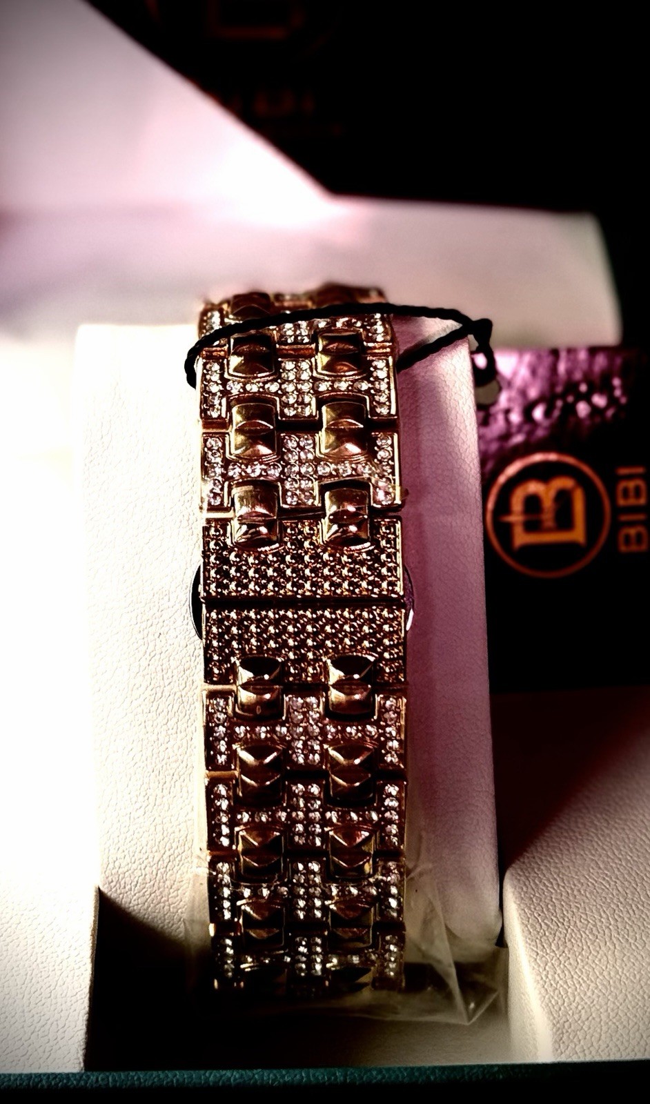 BIBI Luxury Gold-Tone Quartz Date Analog Crystal Bracelet Watch Box