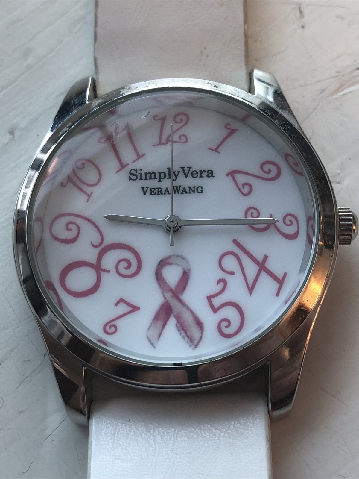 Simply Vera Wang Buckle Band Analog Watch White Breast Cancer Awareness