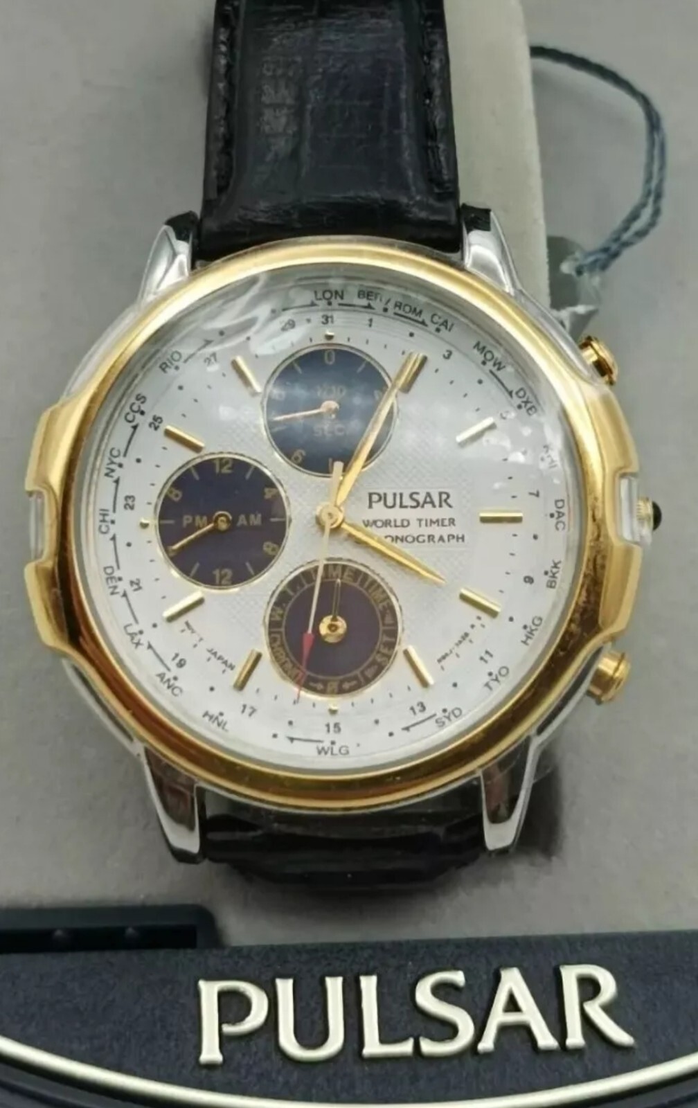 NEW RARE SEIKO PULSAR N94J-7A10 CHRONO WORLDTIMER WRISTWATCH (Imp To Find New)