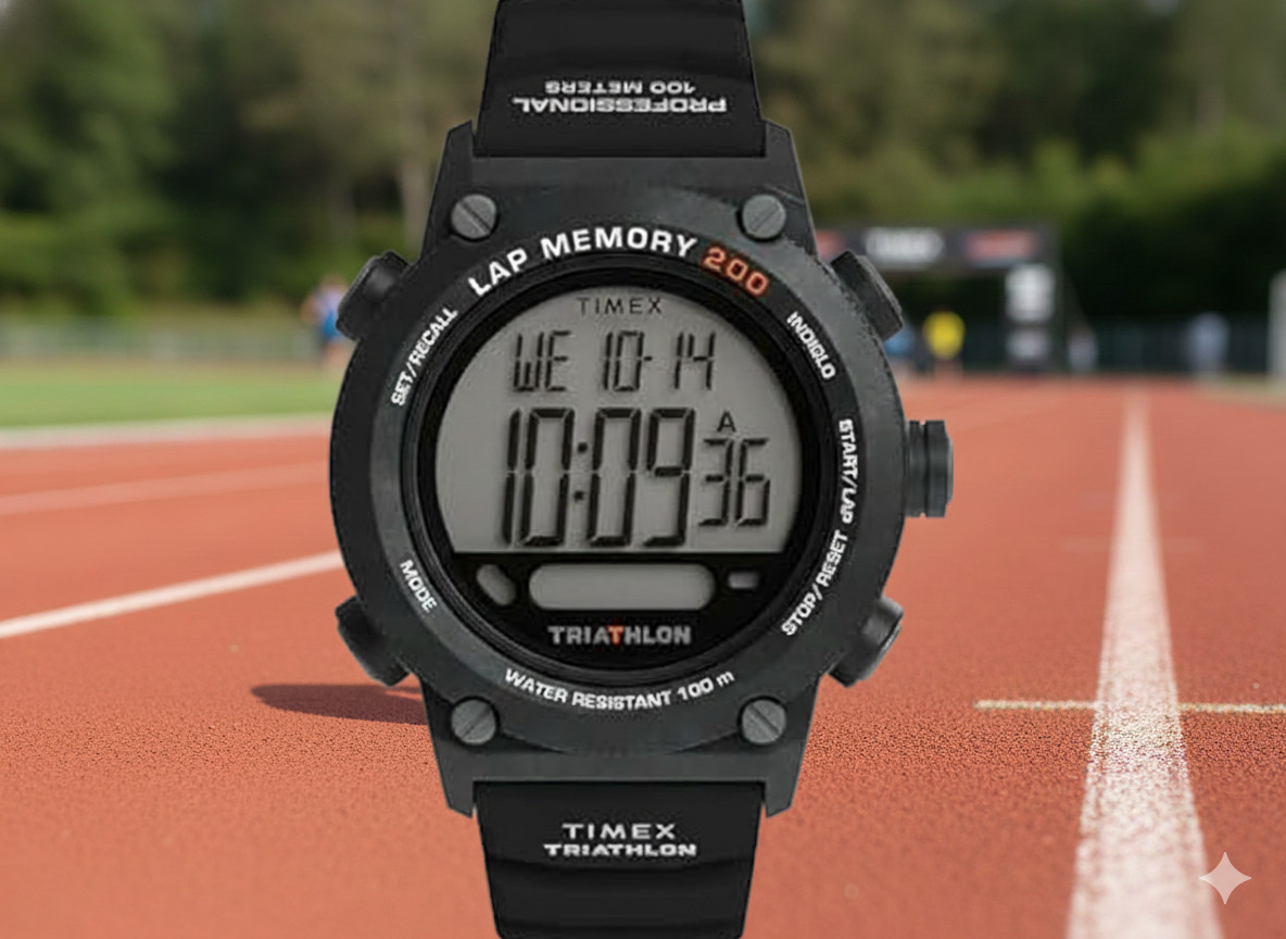 Timex Men’s Triathlon 44mm Watch 200-Lap Chronograph Carbon Fiber INDIGLO