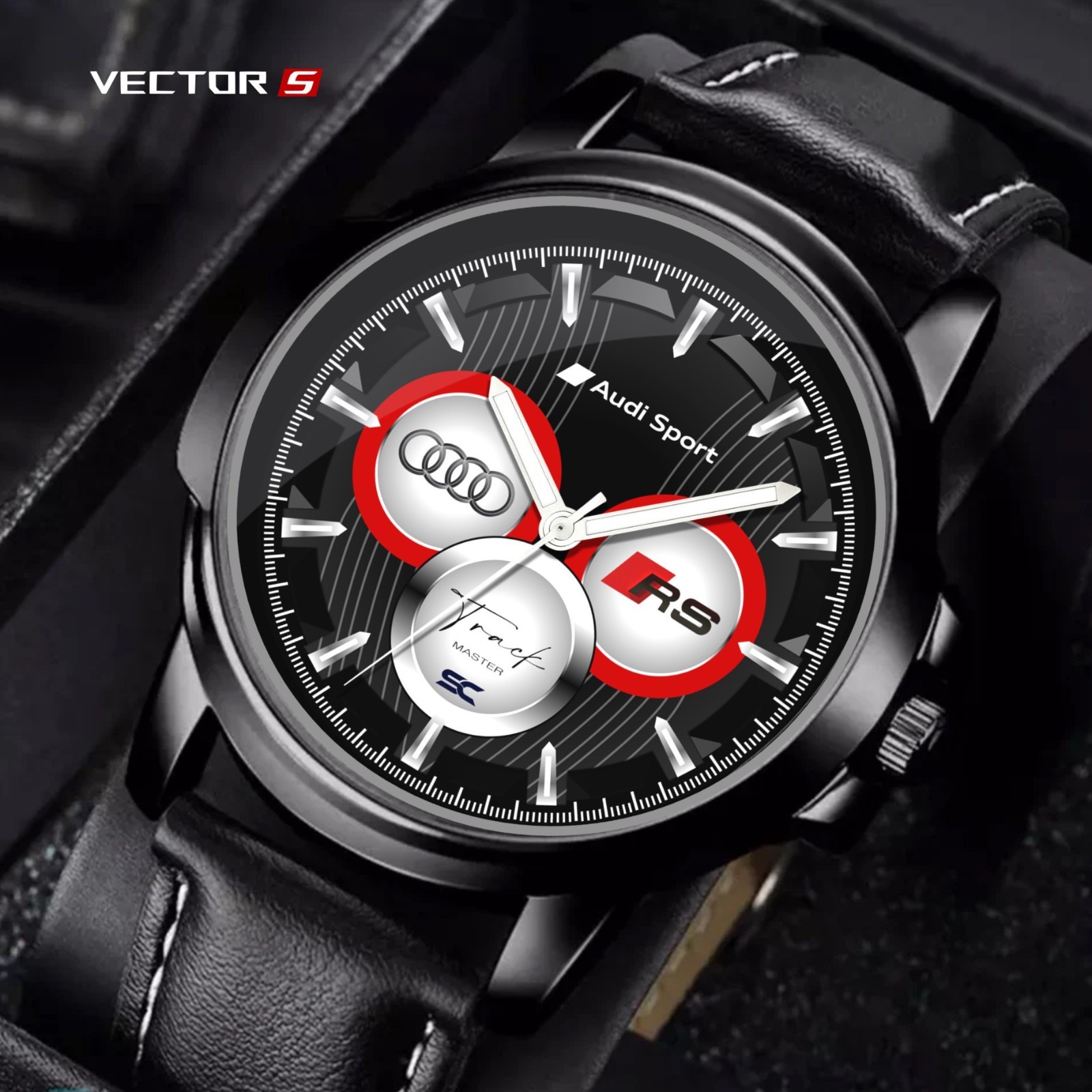 Audi Sport Track Master RS Black Chrono Style Fan Art Quartz Wrist Watch