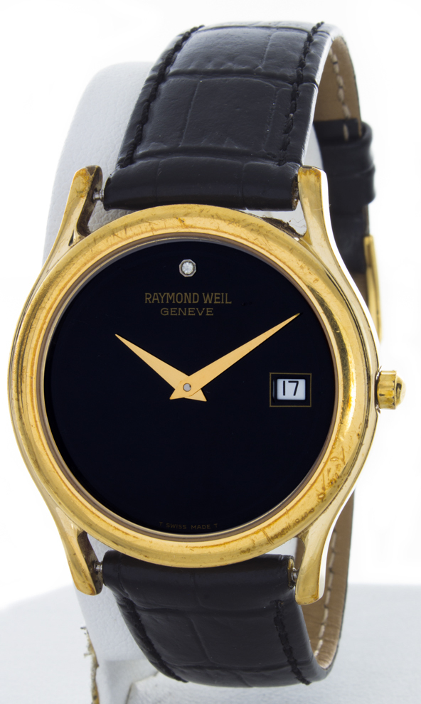 Raymond Weil Men’s Gold-tone Case Black Dial Alligator Leather Band Quartz Watch