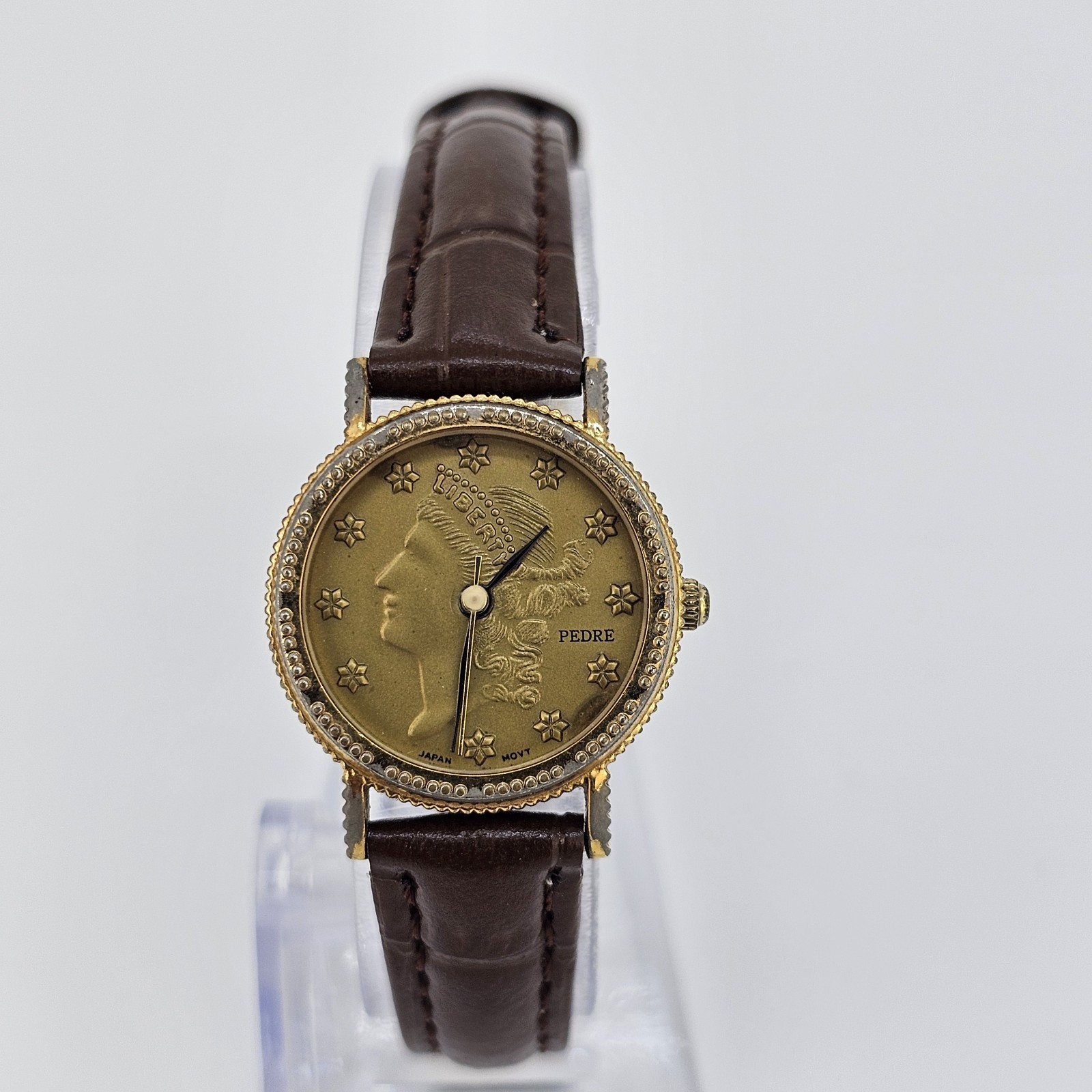 VTG Pedre Coin Dial Women’s Watch 24MM NEW Bronze Leather Bands New Battery