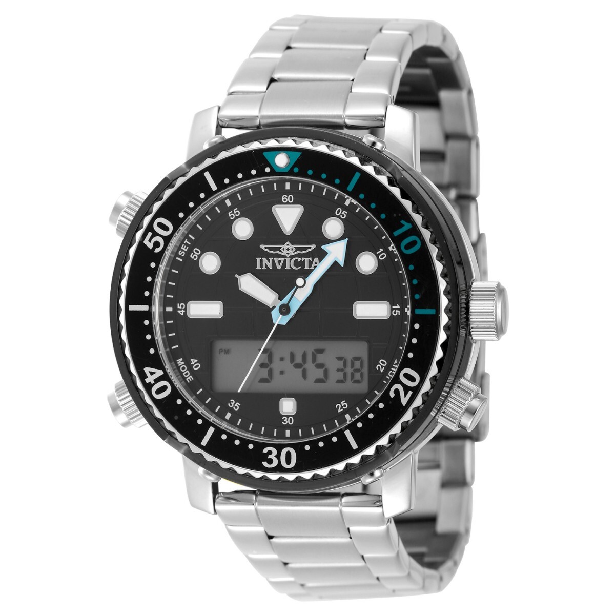 Invicta Pro Diver DigiQuartz Men’s Watch – 46.5mm, Silver/Black 48370 New!