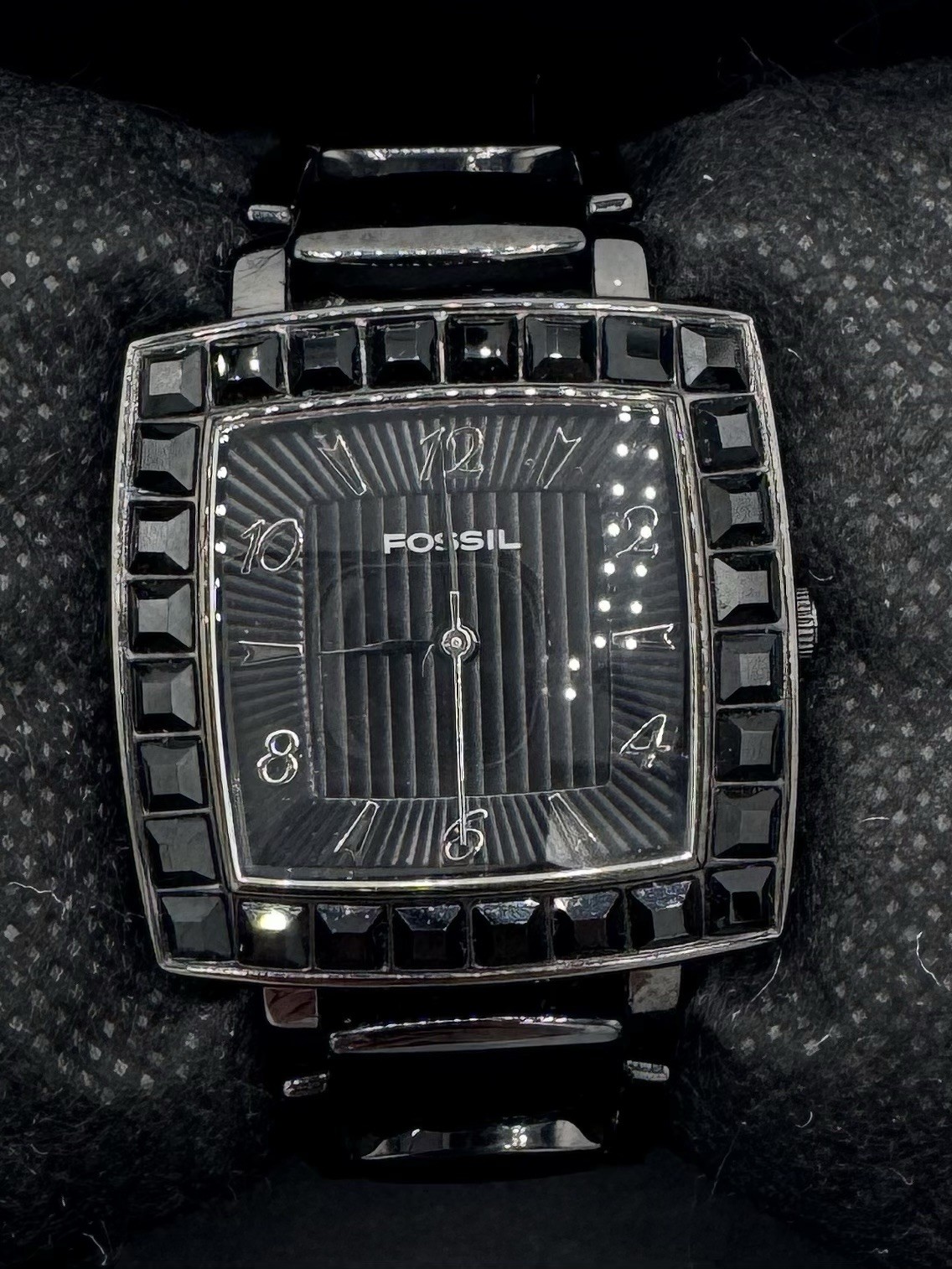 Fossil ES-1628 Black Stainless Steel Quartz Watch | Square Case
