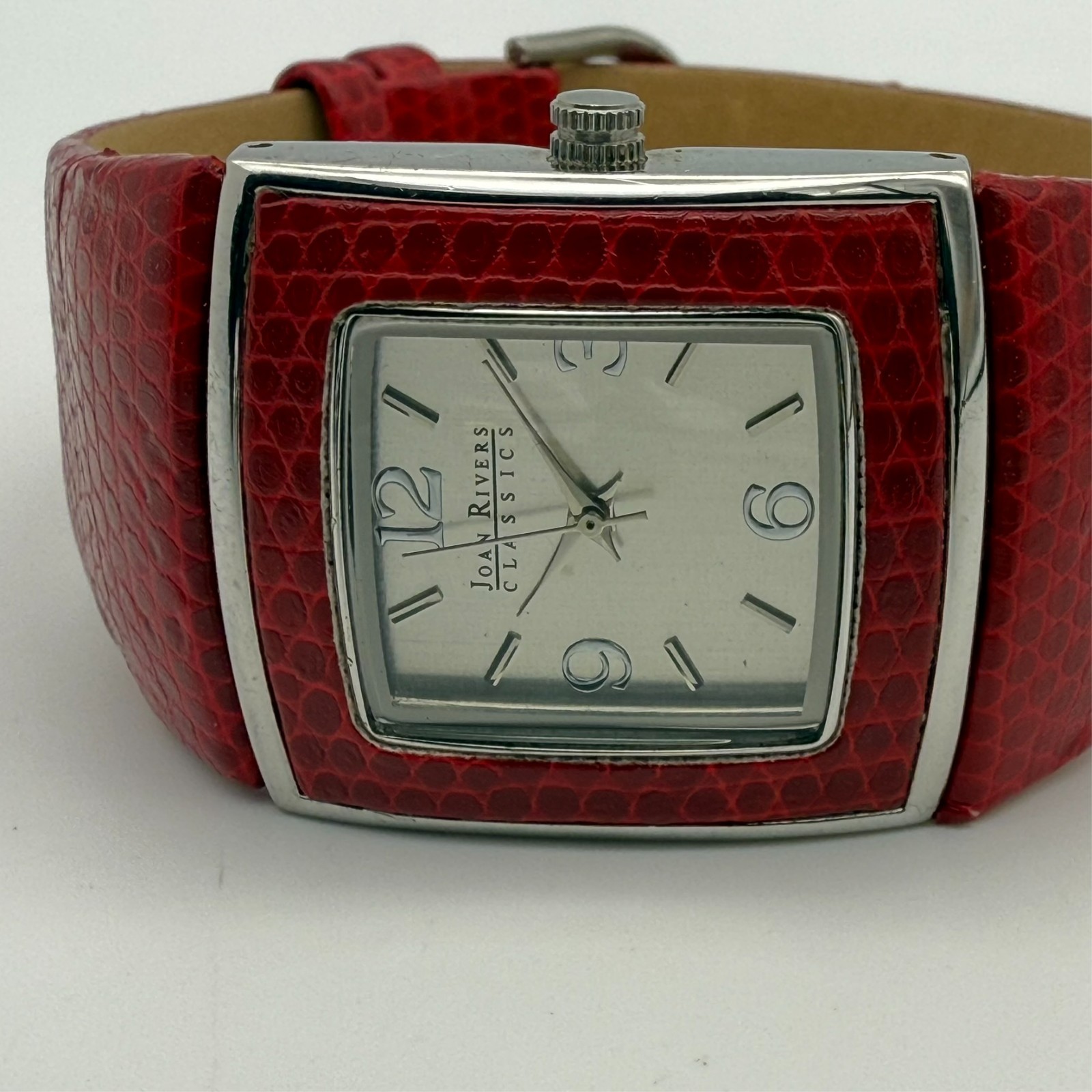 JOAN RIVERS Classics Collection Silver Tone Watch, Red Pebbled Leather, 31mm