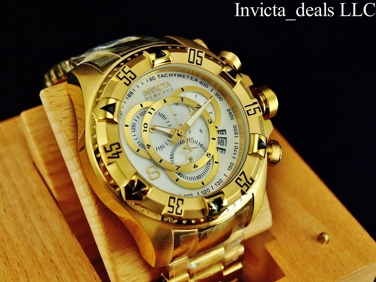 RareInvicta Men’s 52mm Reserve EXCURSION Swiss Chrono PLATINUM Dial Gold SS Watc