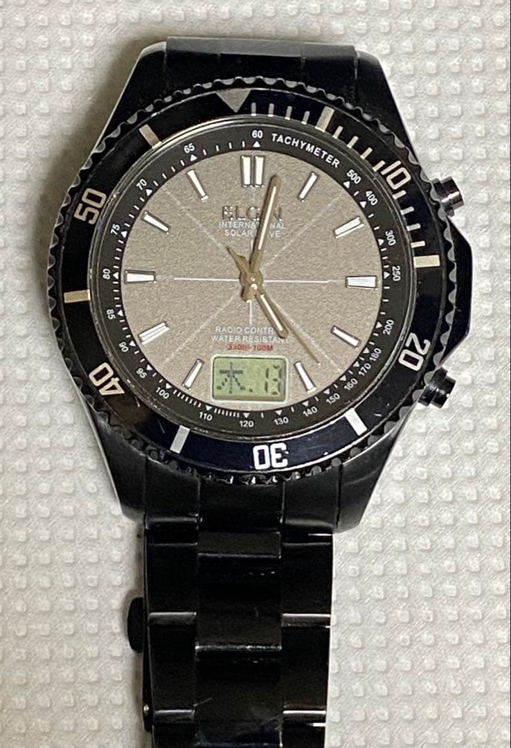 Elgin Solar Radio Wave Watch Waterproof Stainless Steel Band Timepiece