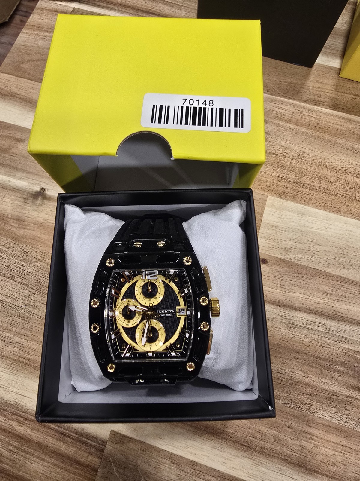 Invicta S1 Rally Men 42mm Black Tone Case Black/Gold Dial Black Band 70148 New