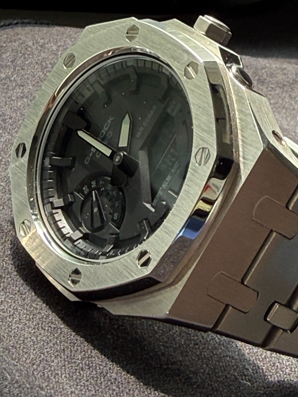 Casio G-Shock GA-2100 Custom Royal Casioak Stainless Steel Mod Black Dial w/ Box