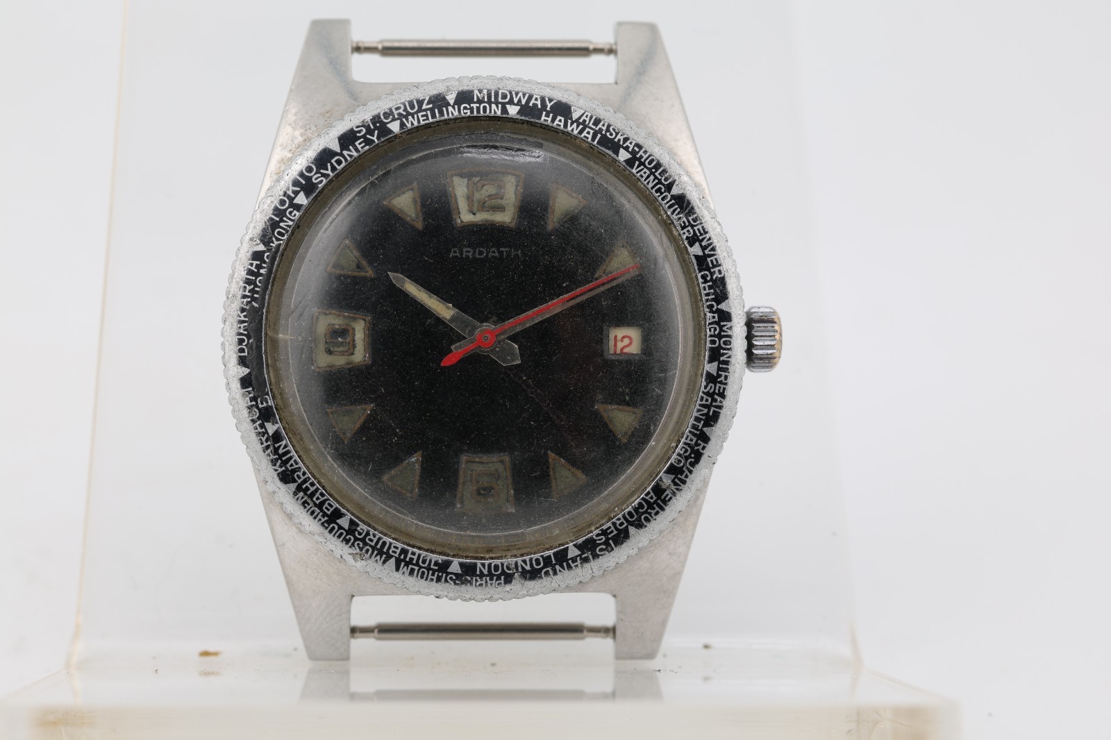 ARDATH AUTOMATIC ETA 2452, 30j WORLD TIME DIVER WATCH, 38mm 19mm LUG, RUNS (HQ)