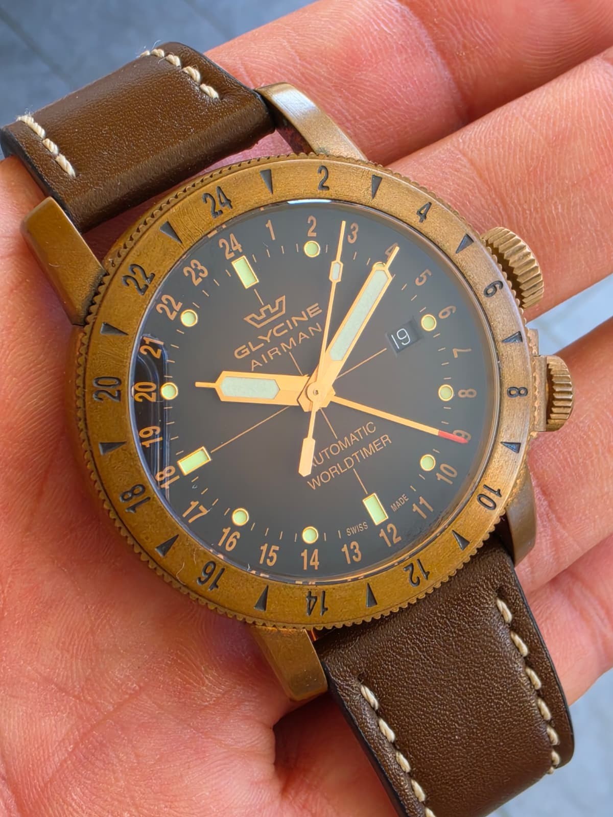 Glycine Airman 44 Bronze Automatic Worldtimer – Ref. GL0166