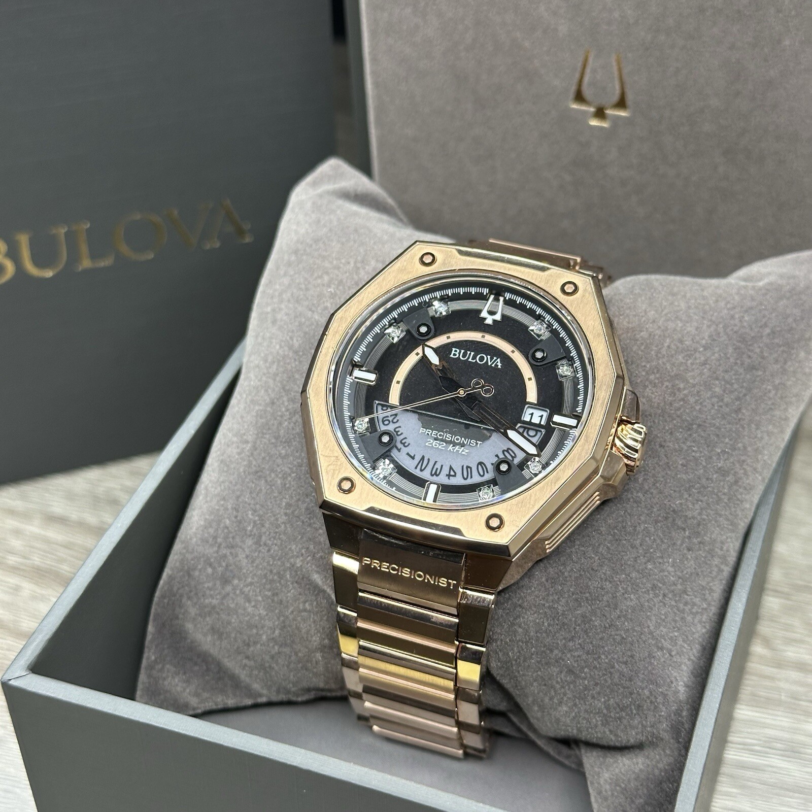 NEW✅262kHz✅Bulova Precisionist X Chronograph Rose Gold Steel Watch 97D129 $995