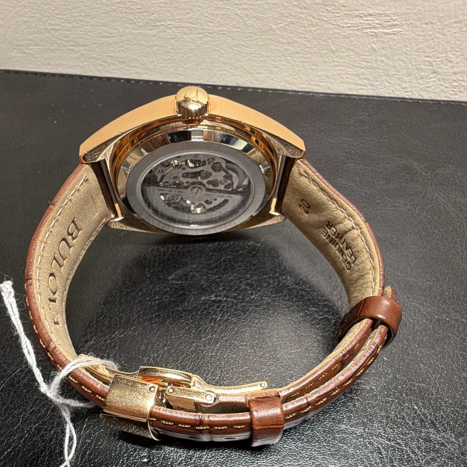 Bulova 97A175 Automatic Skeleton Dial Gold Tone Case 41mm Brown Leather 30m