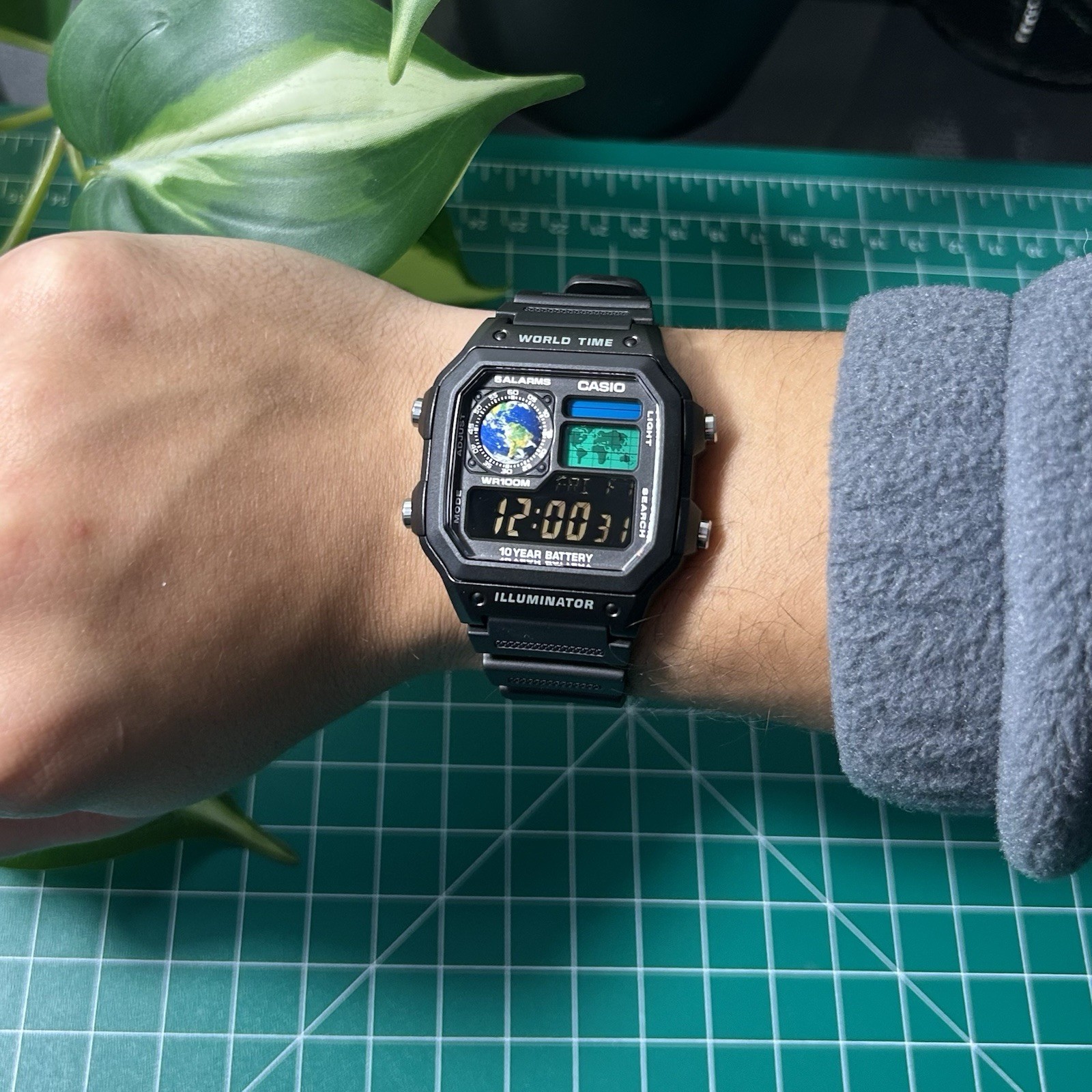 Custom Casio AE1200WH Watch | Negative Display Earth Mod