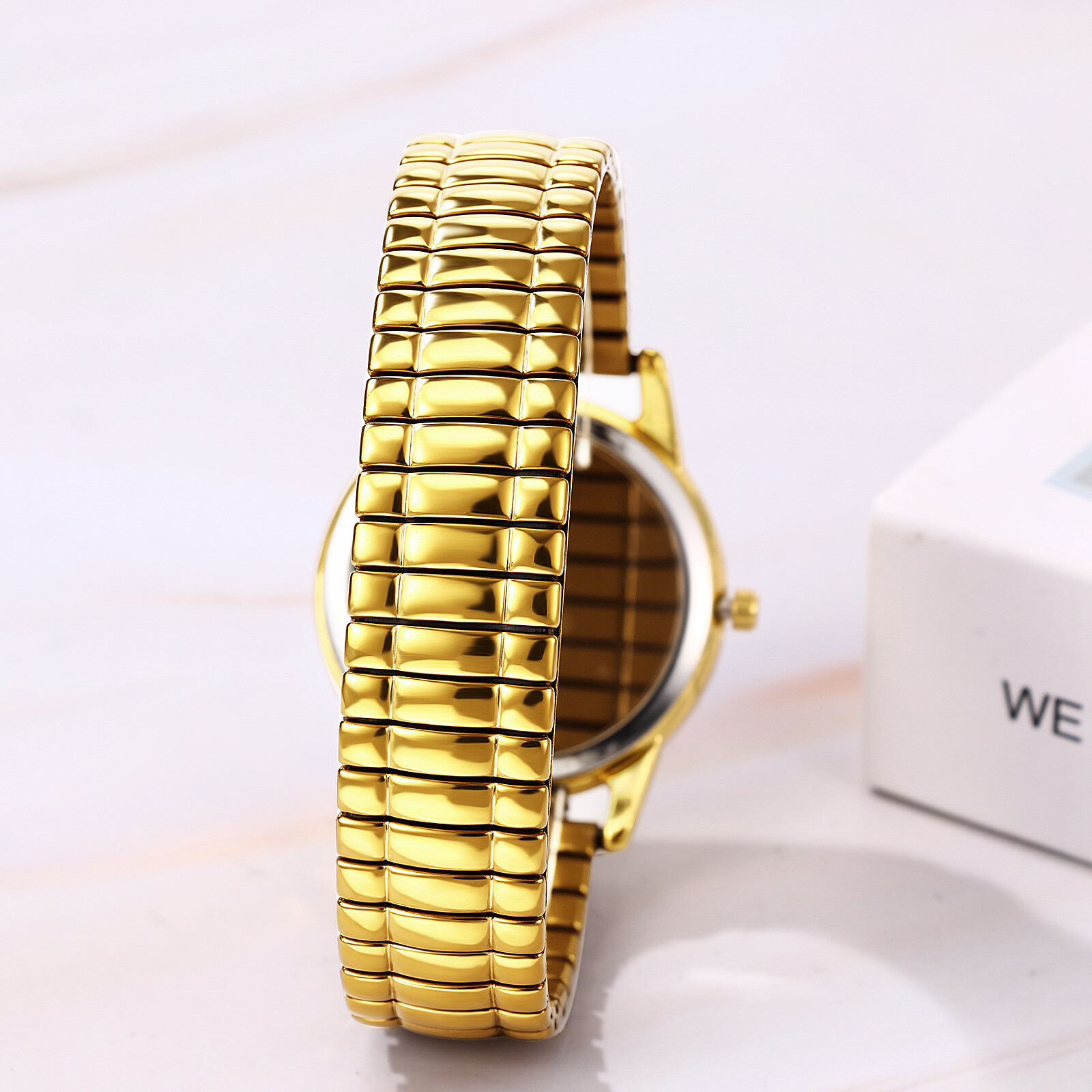 Women Men 12H/24H Big Dial Easy Reader Date Dial Elastic Band Quartz Wrist Watch