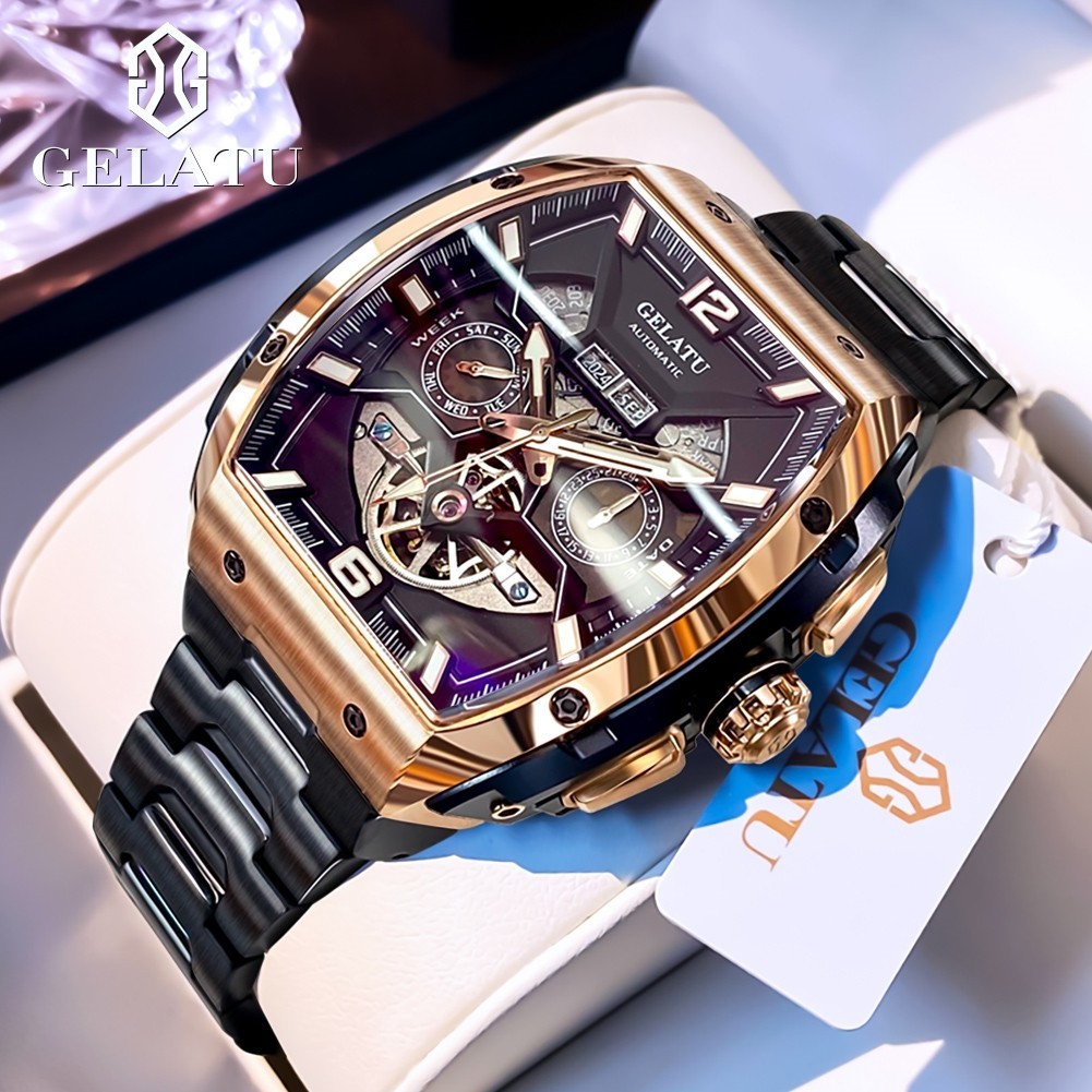 GELATU Men’s Full Automatic Mechanical Watch, Sapphire Mirror, Complete Calendar