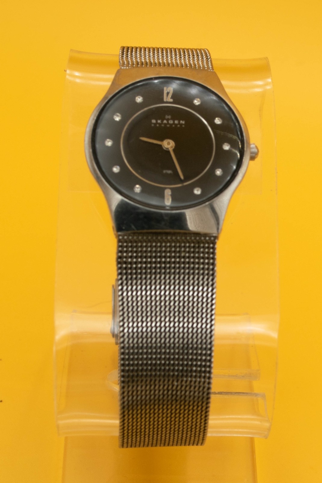 Skagen Denmark Black Dial Crystal Marker Mesh Bracelet Quartz Watch Price: