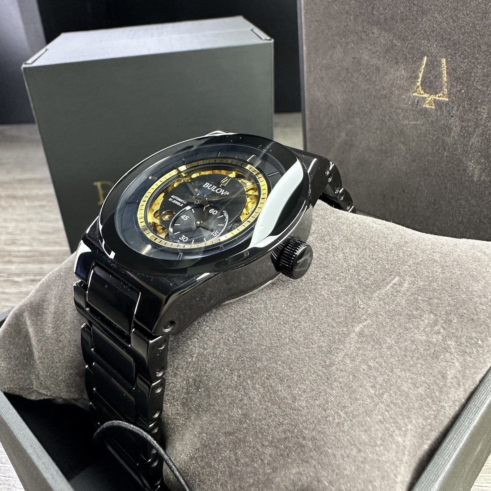 NEW✅CERAMIC✅ Bulova Modern Millennia Automatic Skeleton Black Men’s Watch 98A291
