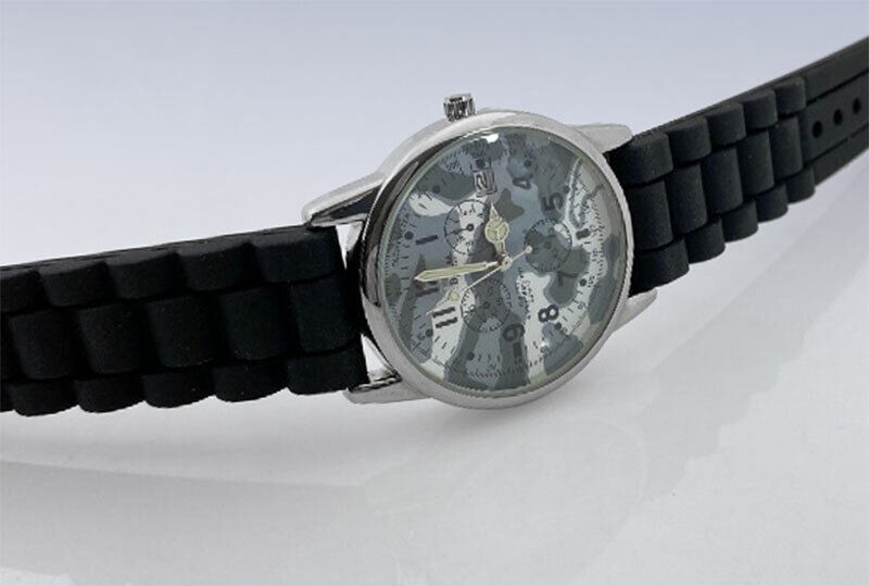 B.U.M Equipment Silver-Tone Grey CAMO Dial Black Silicone Rubber WATCH