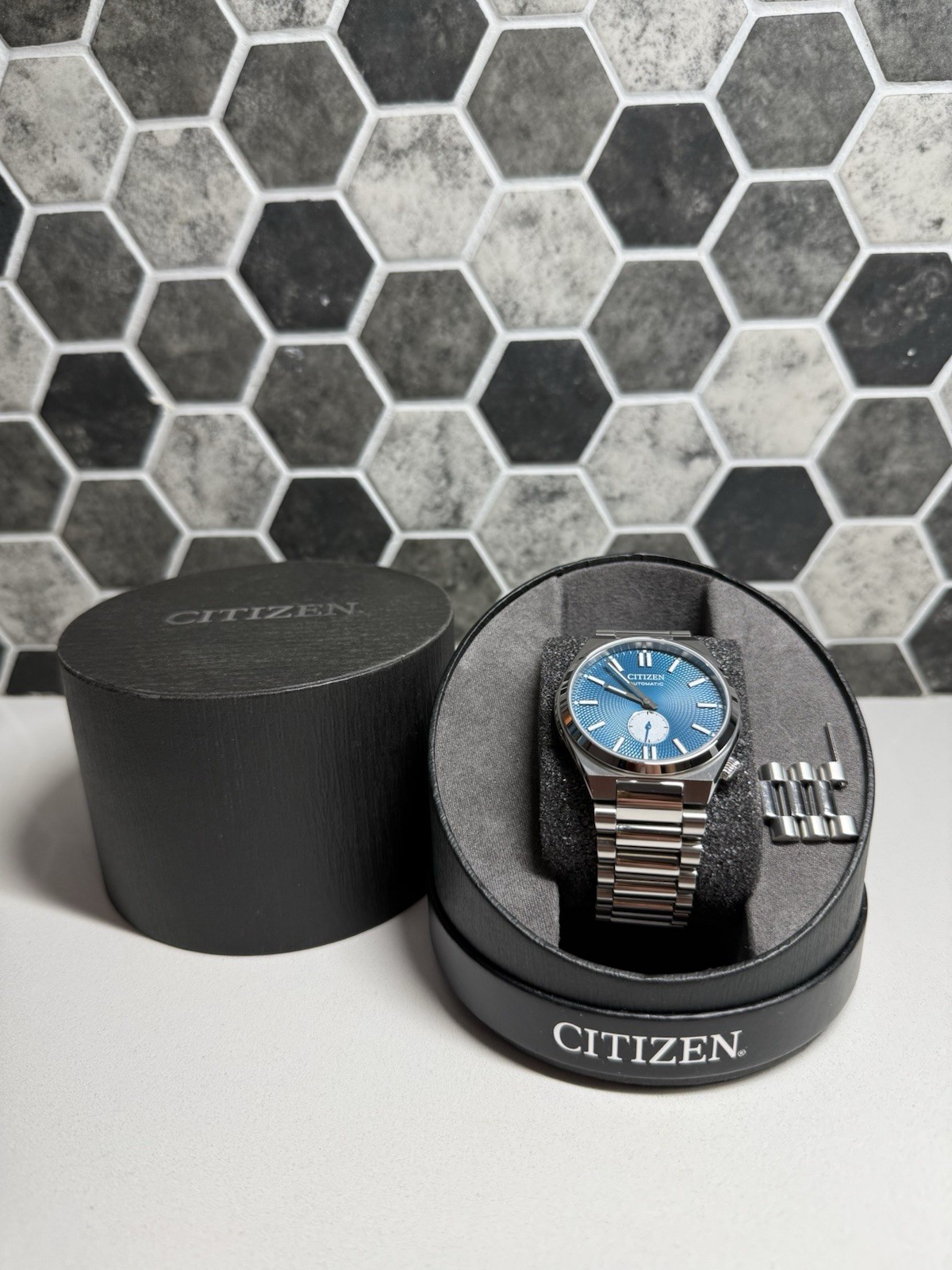 Citizen Automatic tsuyosa Blue Textured Dial SS Bracelet 40mm 50m w/ Box