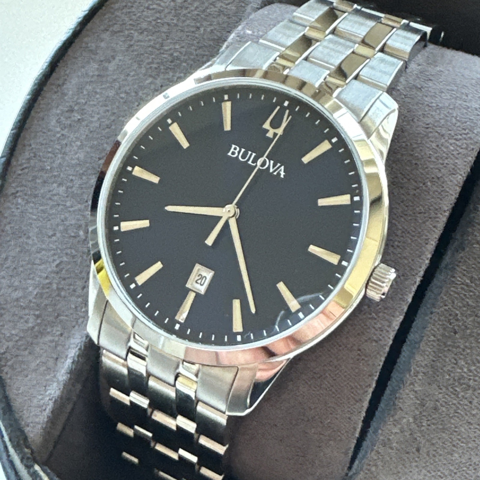 Bulova Sutton Men’s Quartz Silver Date Display Blue Dial Watch 40mm 96B338