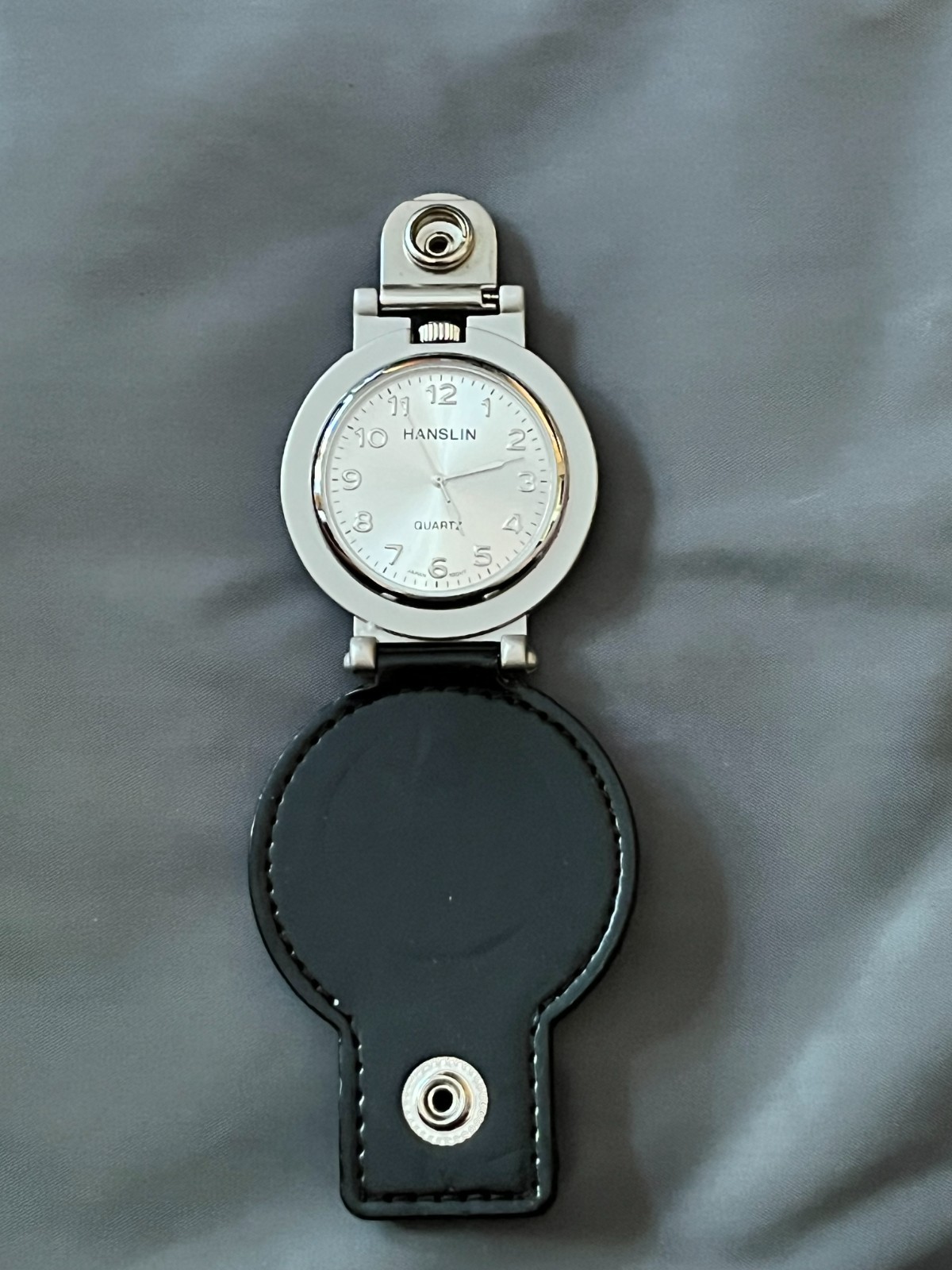 Leather Pocket Watch Snap Hooks on Belt Time Numbers New Battery NEW!