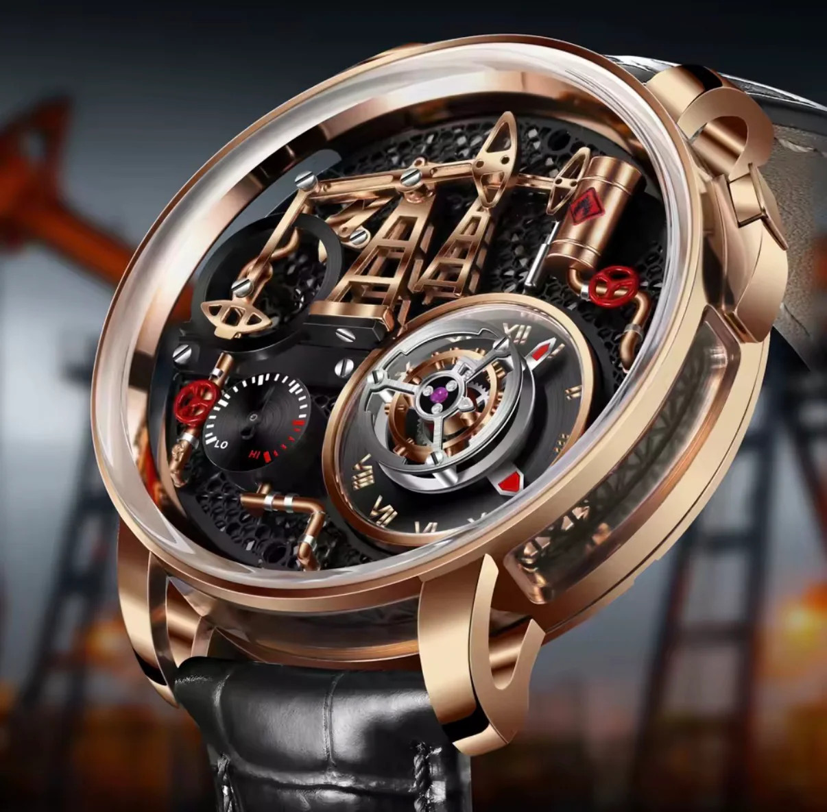 PINDU PD6673 Men’s Oil Pump Dial Quartz Watch Skeleton