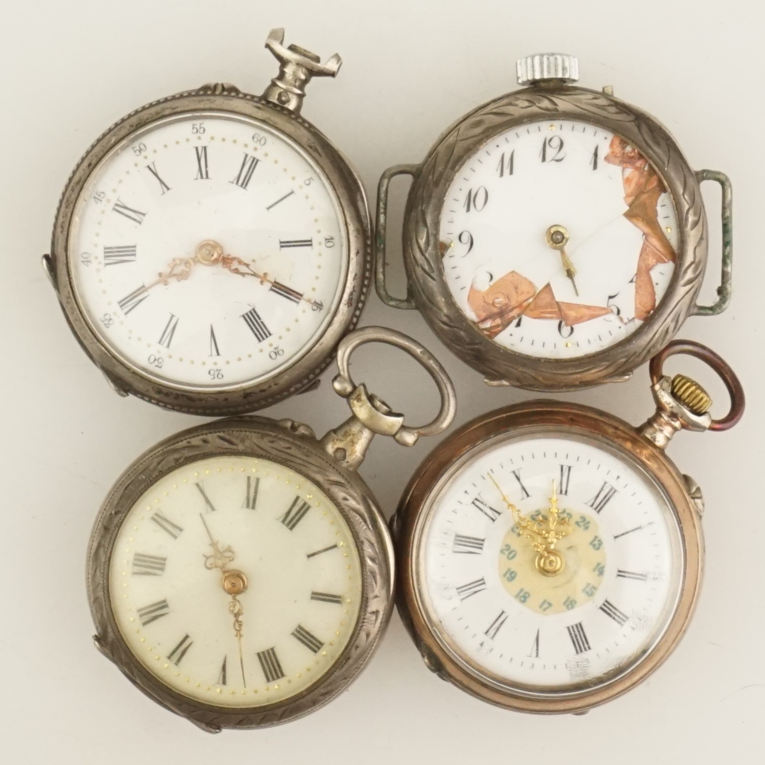 4x Silver Pocket Watch no fusee duplex gold pl wrist repeater chronograph scrap